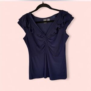Suzie In The City Navy Ruffled Blouse